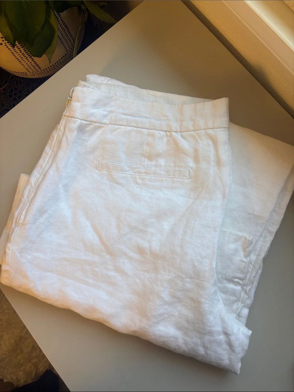 Banana Republic White 100% Linen Martín Fit Wide-Leg Pants, Size 10